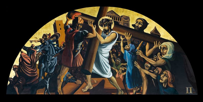 Jesus takes up his cross